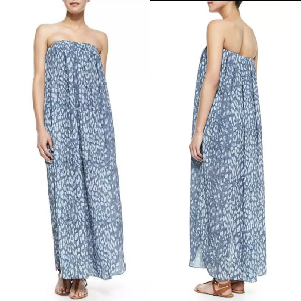 L'agence Womens Sz 6 Animal Print Strapless Blue Long Maxi Silky Strapless Dress